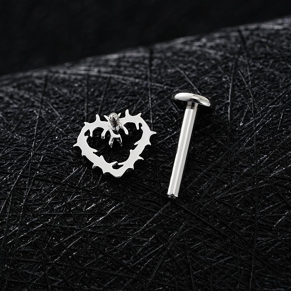 Right Grand ASTM F136 Titanium 16G Tiny Hollow Heart Flat Back Stud Gothic Cartilage Tragus Helix Stud Earring Labret Piercing