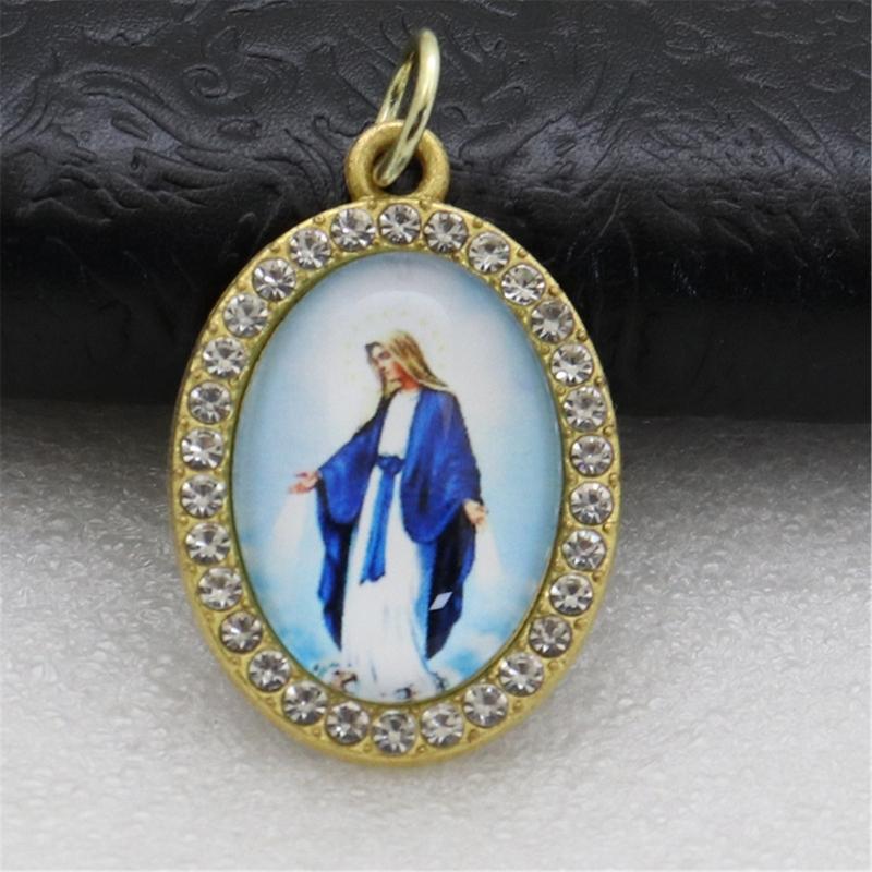 10 Piezas Colgante Encanto Forma Ovalada Religiosa Figura Metal Pedrería Colgante para Collares Llaveros Fabricación de Joyería DIY