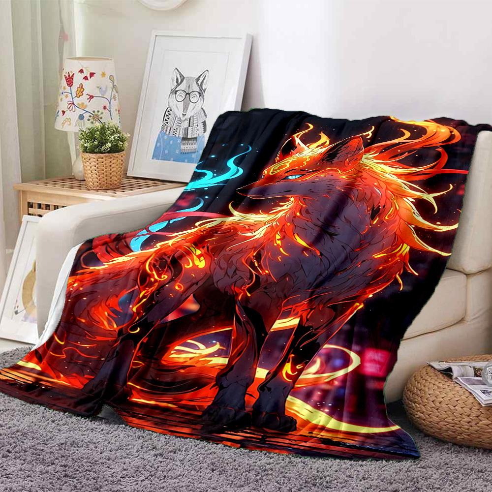 1pc Flame Fox Blanket, Lightweight Flannel Throw Blanket for Sofa, Bed, Travel, Camping, Living Room, Office, Couch, Chair, and Bed