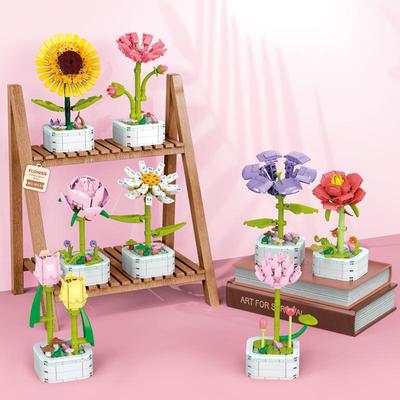 Building Blocks Potted Plants Particles DIY Assembly Eternal Flowers Girlfriends Holiday Gifts Girls Puzzle Assembly Models Building Blocks Toys