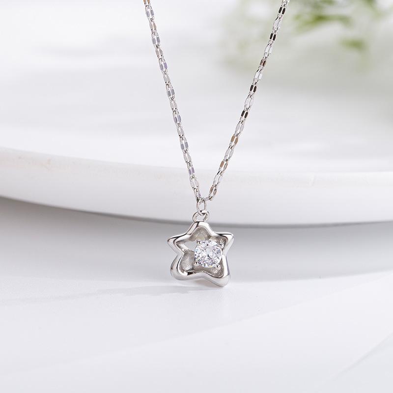 Elegant Korean Style S925 Silver Pink Star Zircon Necklace - Trendy Women's Clavicle Chain Choker