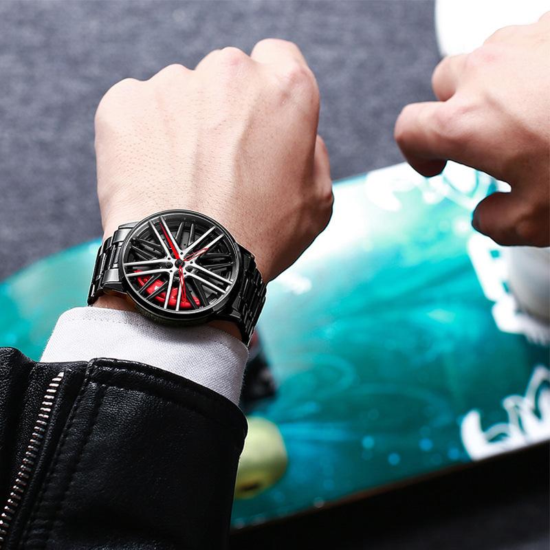 SVJ Genuine Car Wheel Hub Men's Watch Three-dimensional Brake Hollow Personality Dial Sports Car Modified Black Technology Waterproof