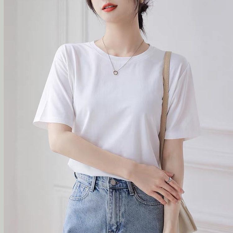 Korean Style 2025 Summer Pure Cotton Round Neck Short Sleeve Women's Casual T-shirt