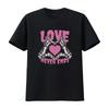 Love Never Ends Gothic Valentines Day Mens Cotton T Shirt with Skeleton Hands Heart Print Vintage Washed Graphic Comfortable