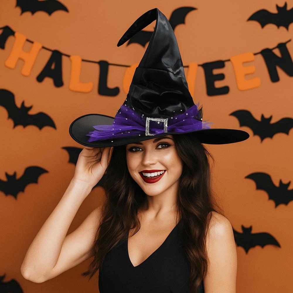 Satins Mesh Bow Witch Hat Baroque Wizard Cap Punk Halloween Witch Hat  Party