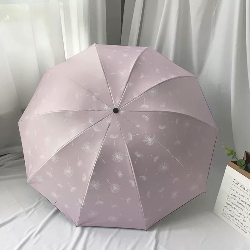 Ten-Bone Large Double Umbrella Small Fresh Sun Umbrella Vinyl Sun Protective Sun Shade Rain Dual-Use Triple Folding Umbrella Female Manual