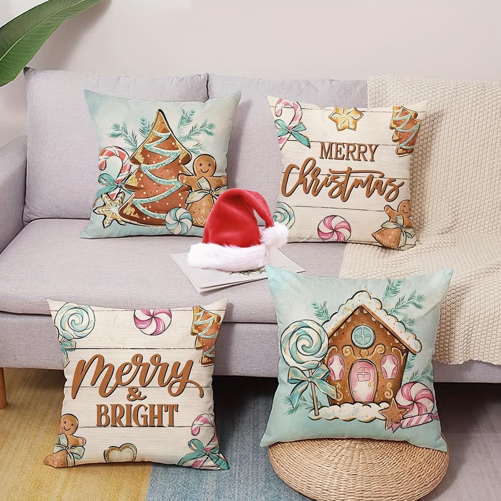 Christmas Gingerbread Pillowcases: Merry & Bright Decor Sofa Bed Cushion Cover, New Year Home Decoration