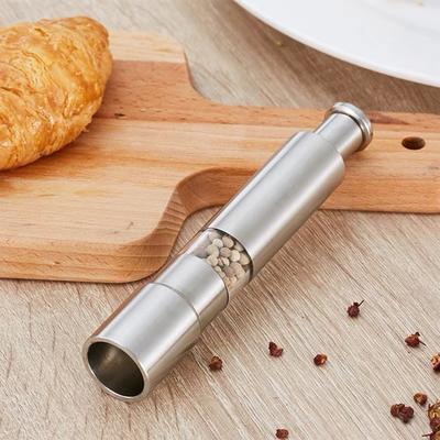 One Handed Salt And Pepper Mill Salt Pepper Grinders With Push Button Tops Stainless Steel Base And Rod Kitchen Cooking Gadgets