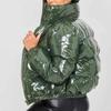 Manteau pour femme, veste à fermeture éclair lisse et brillante, couleur unie, col montant, matelassé, pour usage quotidien, automne-hiver