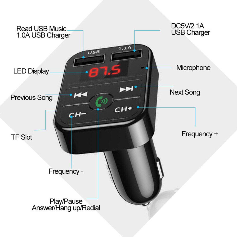 Samochodowy zestaw głośnomówiący Mp3 bezprzewodowy zestaw samochodowy Bluetooth nadajnik FM karta TF LCD odtwarzacz MP3 podwójna ładowarka samochodowa USB 2.1A ładowarka do telefonu