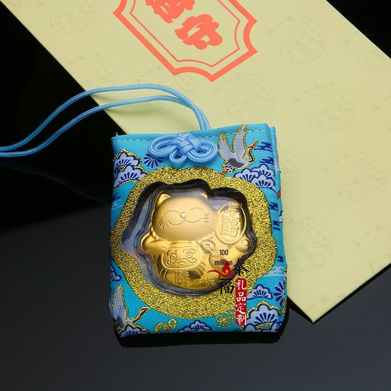 Zhou Family Gold Leaf Lucky Cat Pendant & Car Air Freshener - New Year Good Luck Gift Gold Leaf