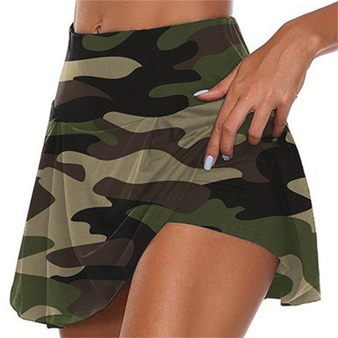 Women's Fashion Camouflage Print Sports Skirt Running Casual Fitness Base Short Skirt Yoga Safety Pants