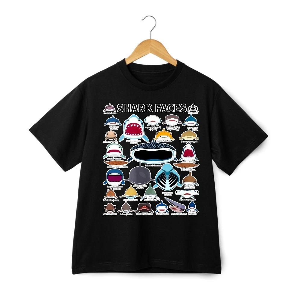 Shark Faces Chart T-Shirt – Shark Species Graphic Ocean Animal Tee Streetwear XL