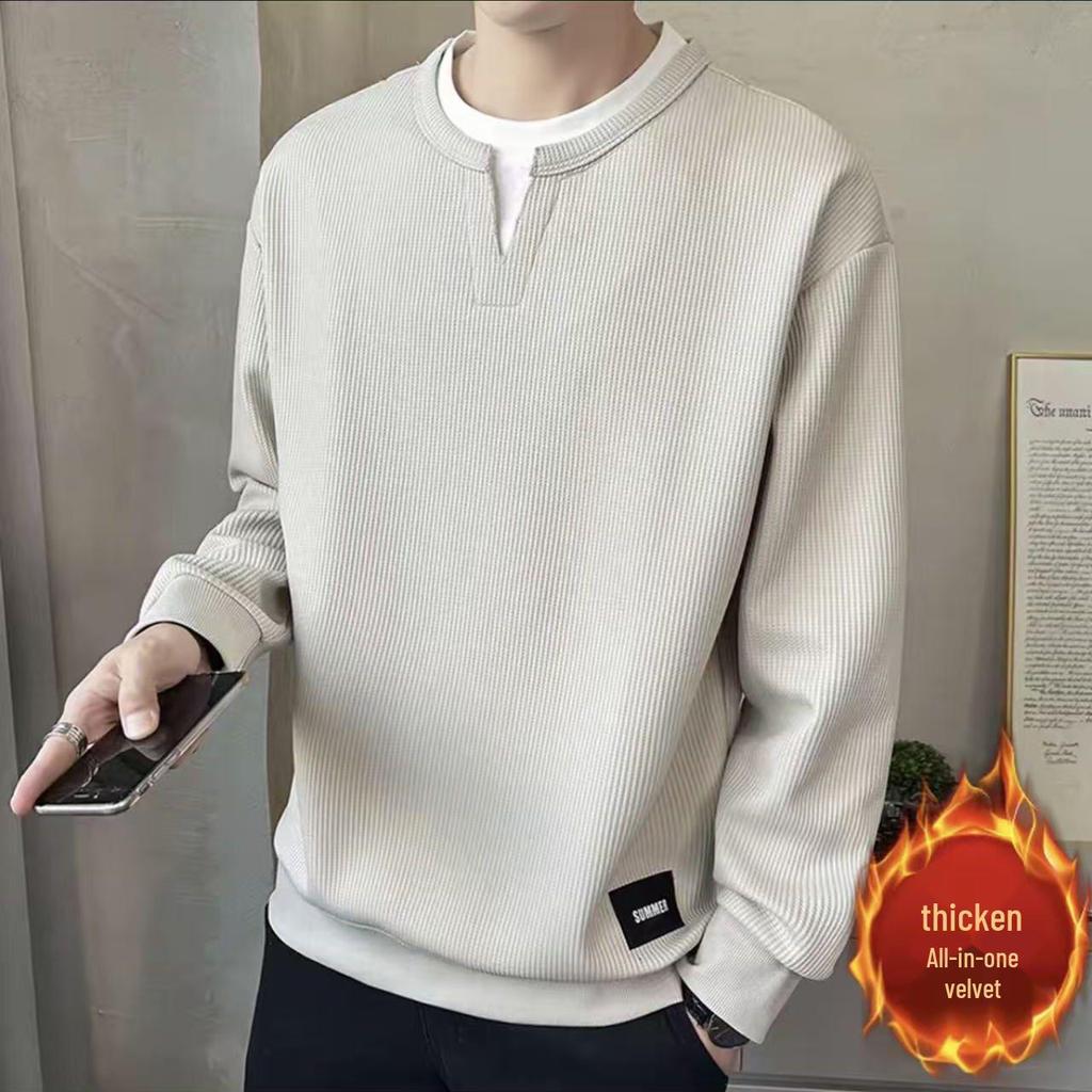 Men's Casual Fake Two-Piece Hoodie with Vertical Stripes - Autumn/Winter Loose Fit