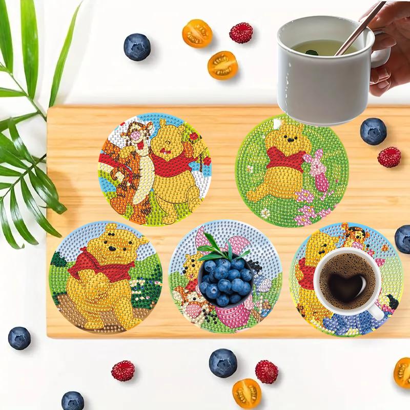8pcs/Set Partner Series DIY Diamond Painting Coasters with Holder Anti Slip Wood Drip Mats Crystal Rhinestones Diamond Art Coasters for Adults