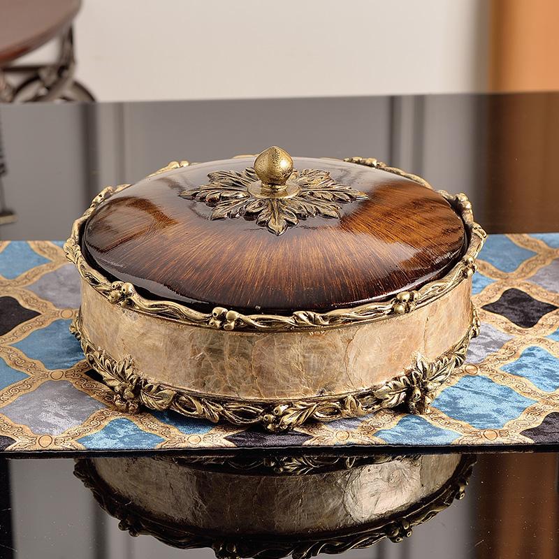 European Resin Storage Box with Lid, Luxury, Retro, Living Room, Candy Plate, Dried Fruit, Snacks, Round Ornaments