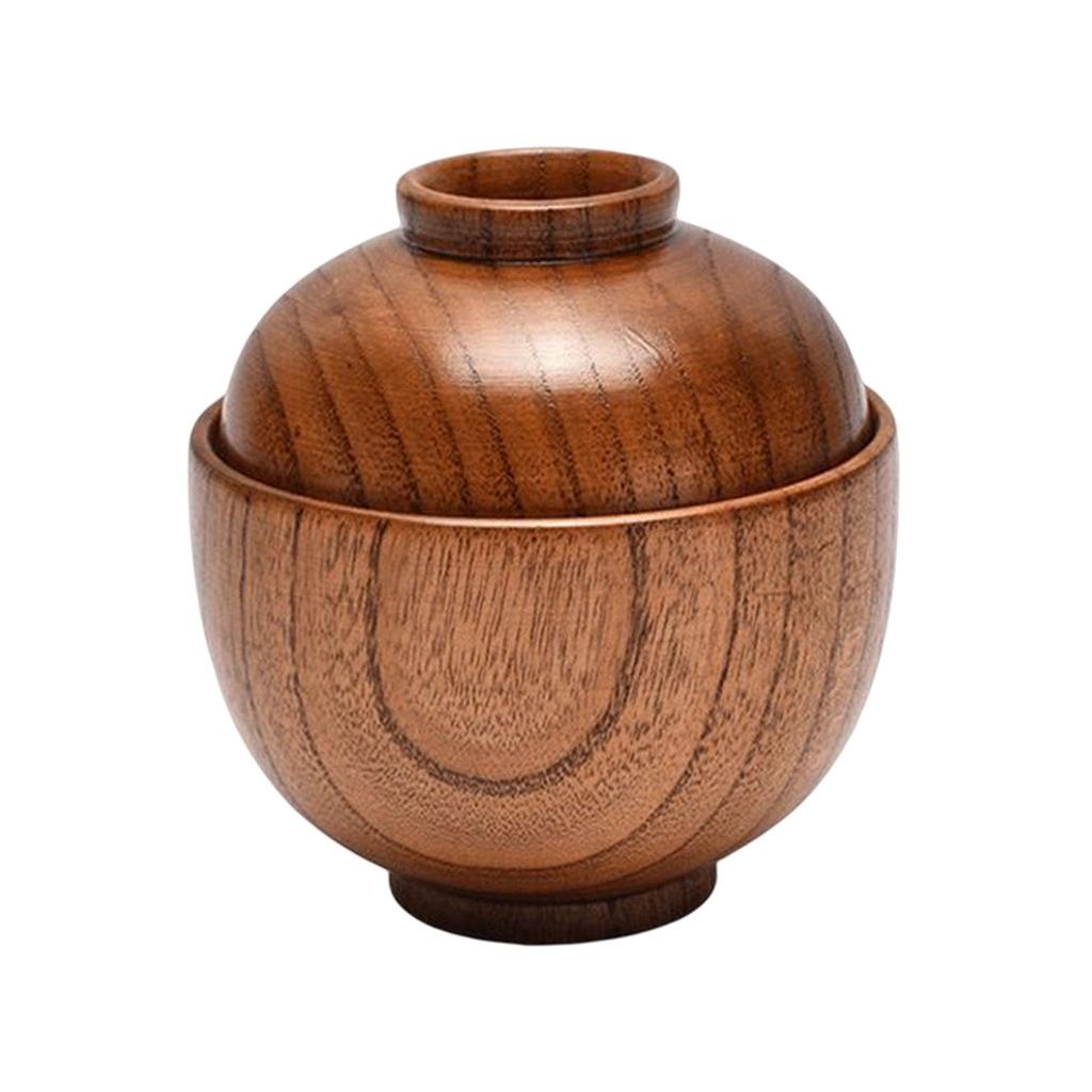 Wooden Bowl with Lid Japanese Style Children Mixing Fruit Small Bowls