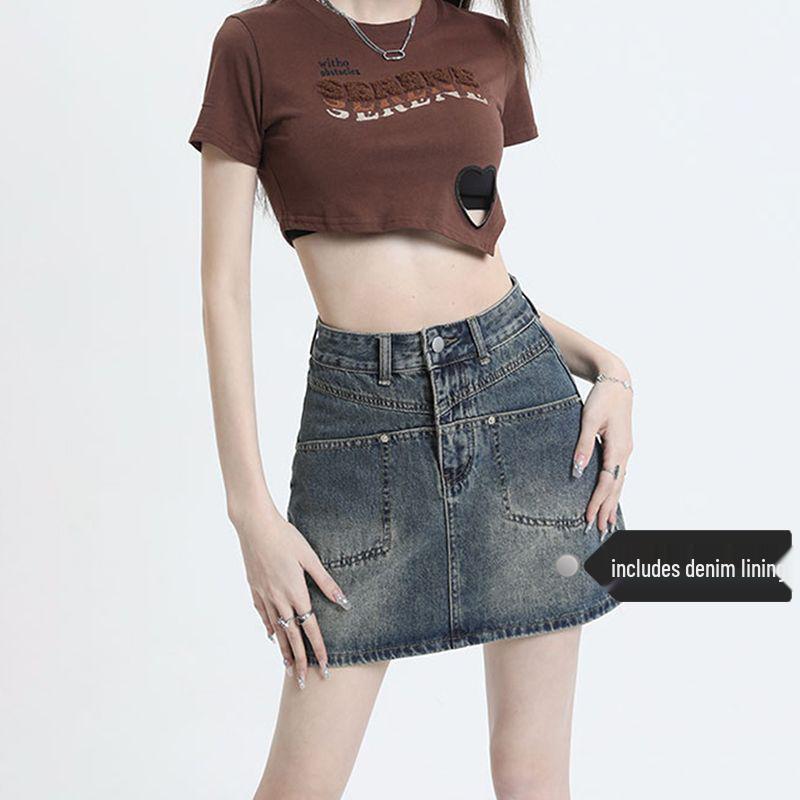 

Юбка миди из денима с высокой талией 2025 года: Весна/Осень Женское А-силуэтное облегающее платье с защитой от просвечивания XL