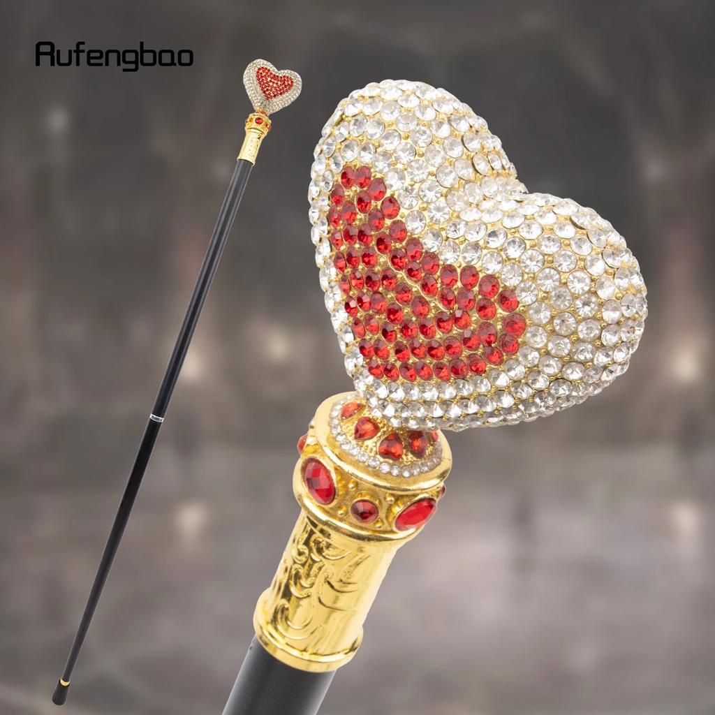 White Red Love Artificial Diamond Walking Cane Fashion Decorative Walking Stick Gentleman Elegant Cosplay Cane Crosier 97cm