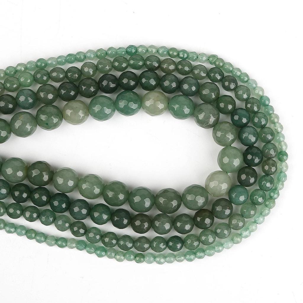 Green Aventurine Faceted Beads, 4-12mm Round Loose Beads 15” Strand for Jewelry Making