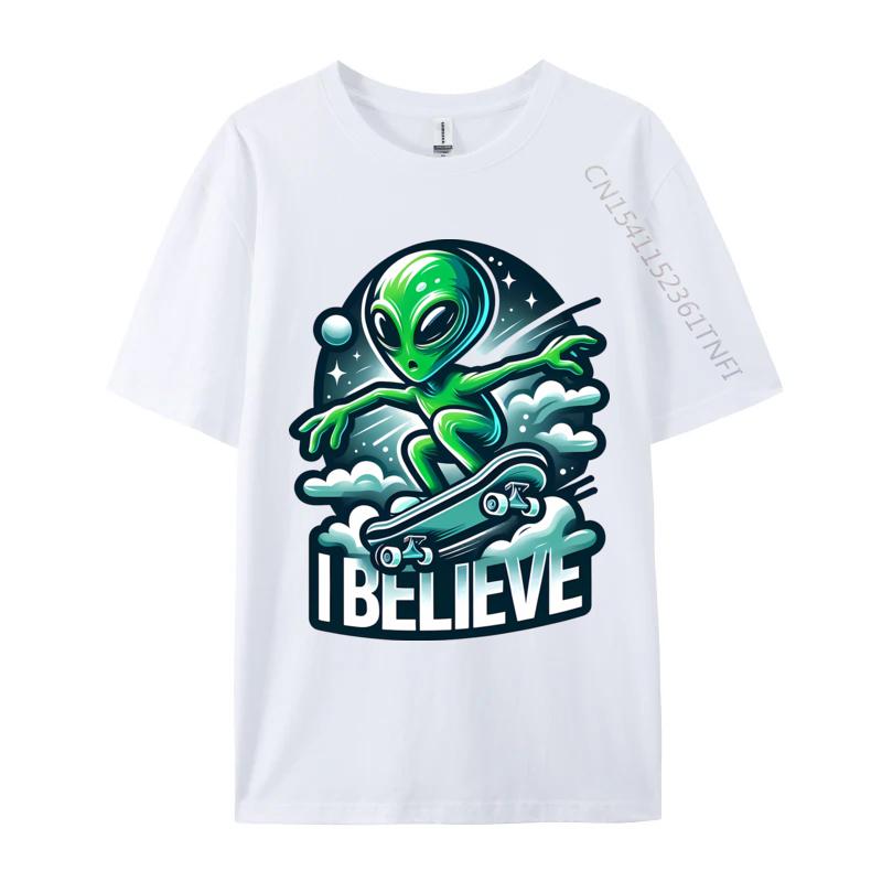 

I Believe Skater Alien T Shirts Company Tops Shirts Pure Cotton Tees Anime Printed Tshirts Funny Shirts S