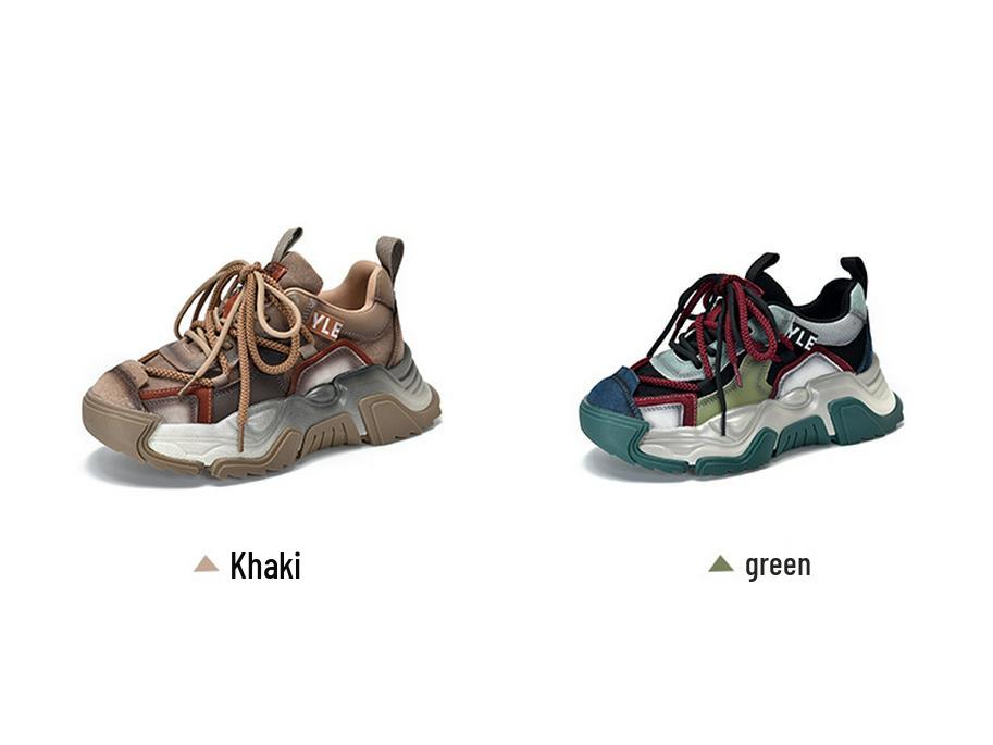 Women's Retro Genuine Leather Dad Sneakers - Autumn 2025