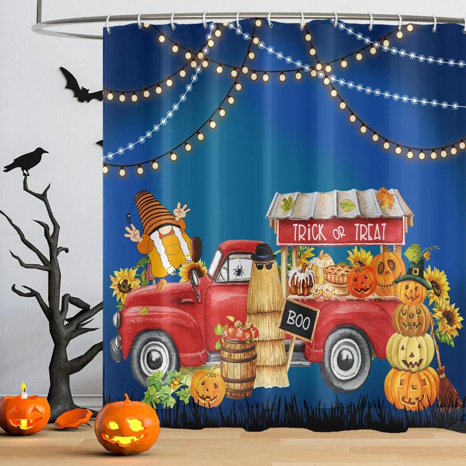 Halloween Skull Shower Curtain Spooky Skeleton With Ghost Horror Holiday Scary Halloween Bath Curtain Bathroom Decor 90x180cm