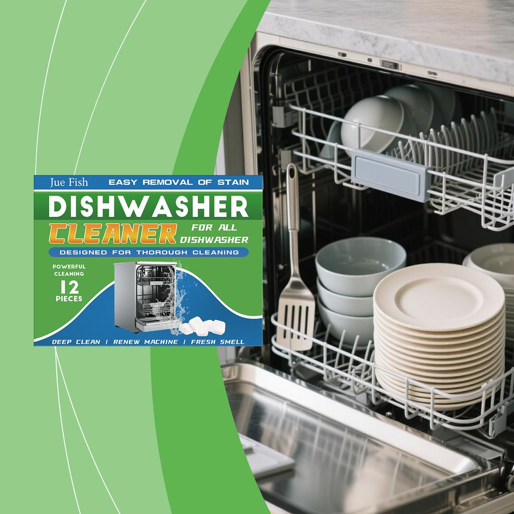 JUE FISH Dishwasher Cleaner Tablets, Powerful Grease Removal, Shine & Protect Kitchenware, Home Cleaning Tablets