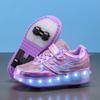 Boys Girls Kids USB Rechargeable Luminous Casual Sneakers LED Light Wheel Outdoor Parkour Roller Skates Sport