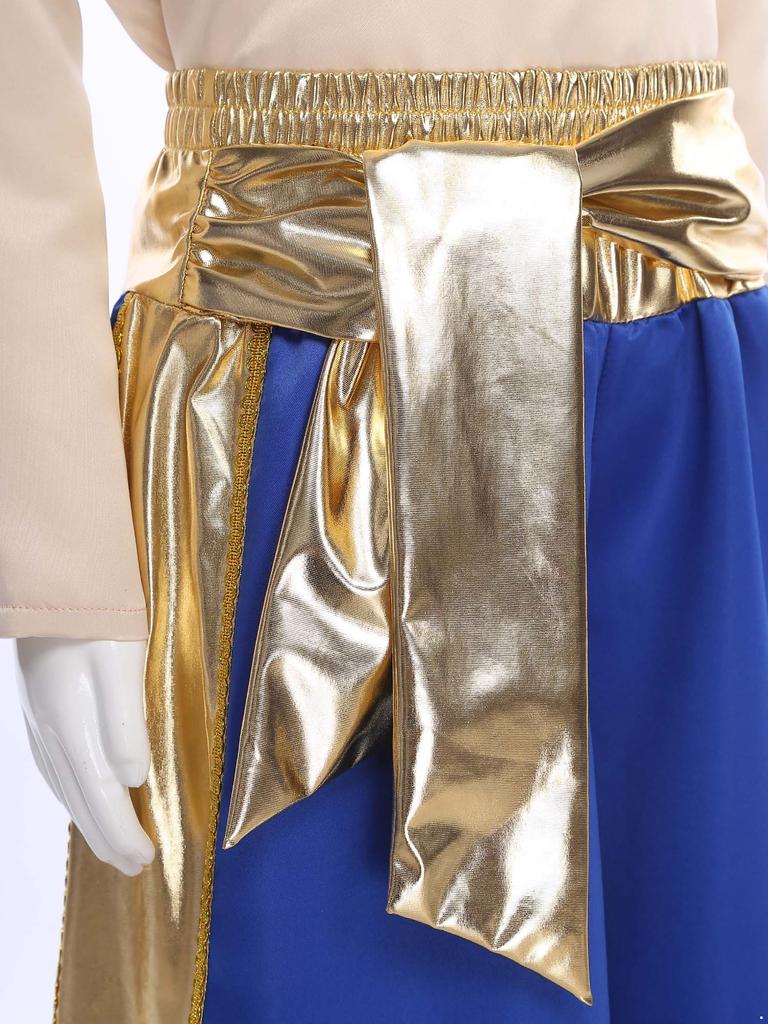 Boys Arabian Prince Cosplay Costume Long Sleeve Shirt with Metallic Shiny Patchwork Harem Pants