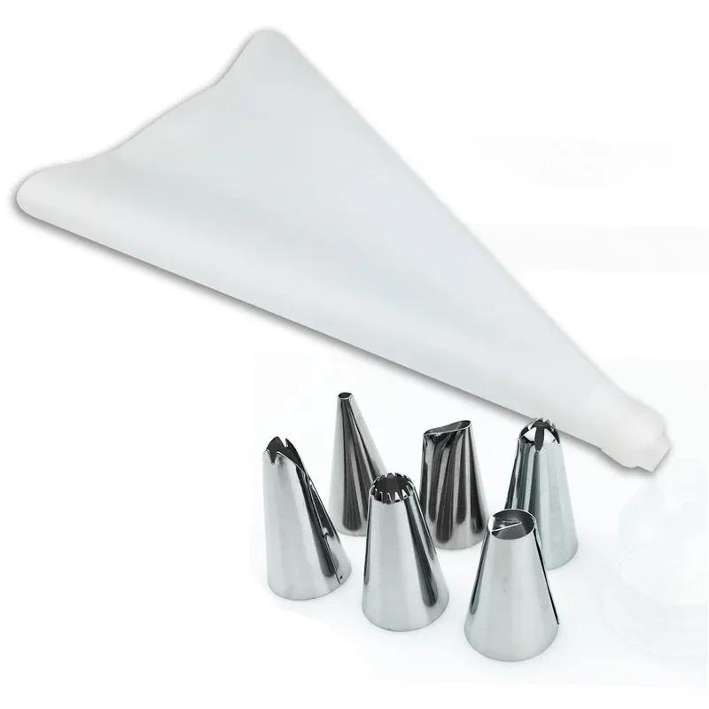 6 Stainless Steel DIY Cake Decorating Tips Set, 8Pcs/Set Silicone Kitchen Accessories Icing Piping Cream Pastry Bag