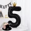 40-tommers Svart Tallballong Svart Krone Tall Folieballonger For 1-årsdag Babyshower Jubileum Bryllupsdekorasjon