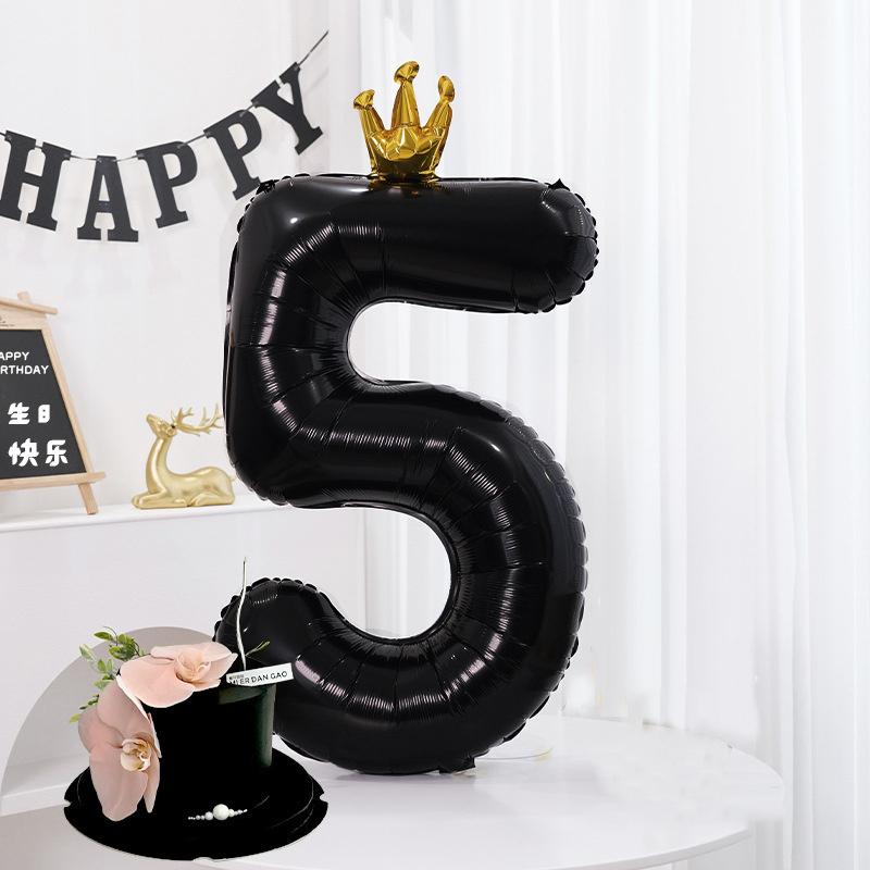 40-tommers Svart Tallballong Svart Krone Tall Folieballonger For 1-årsdag Babyshower Jubileum Bryllupsdekorasjon