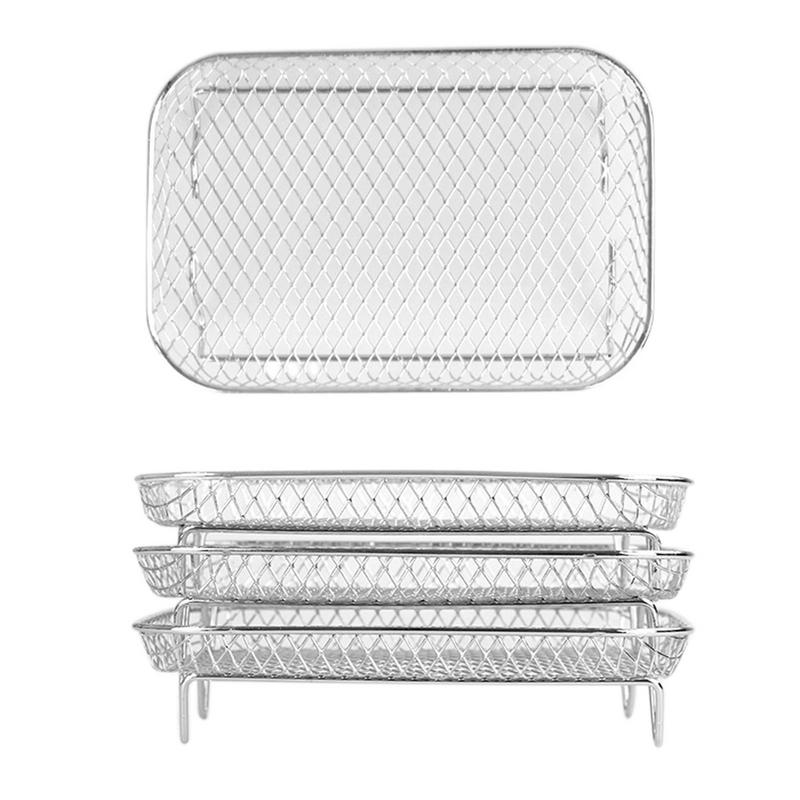 Dreistufiger Grillrost für die Heißluftfritteuse, Edelstahl-Heißluftfritteusen-Werkzeug, Backblech, Braten, Kochrost, Heißluftfritteusen, Küchenzubehör