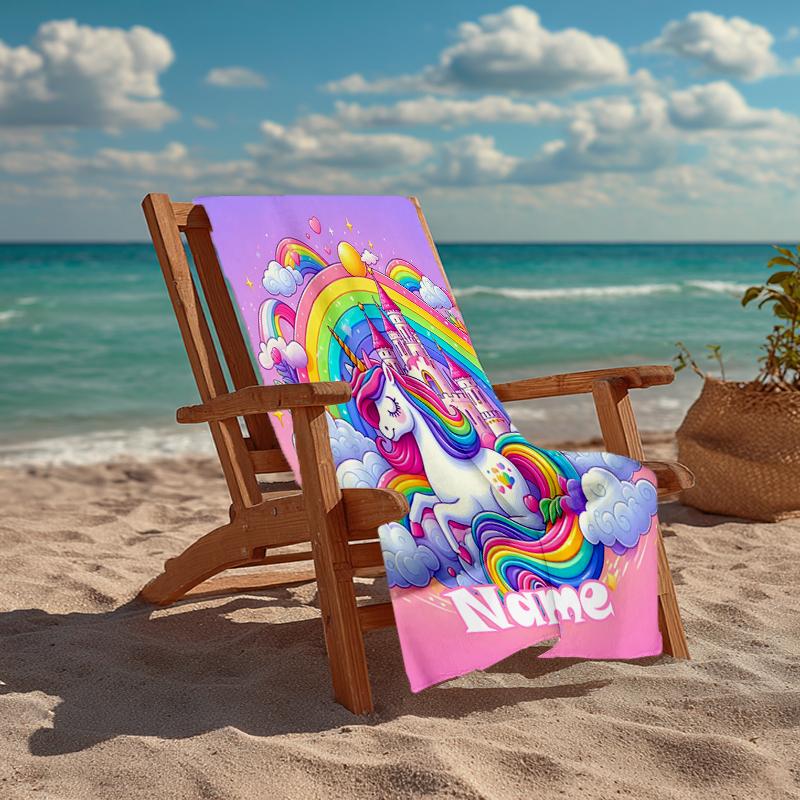 Custom Name Ultra-Soft Beach Towel with Unicorn Theme,Ideal for Pool - Camping, Diving - Perfect Travel Essential, Vibrant Beach Towel.