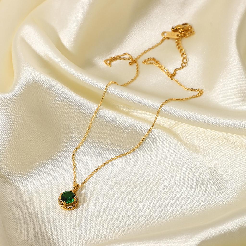 Fashion Trendy Gold Plated Stainless Steel Link Chain Necklace with Zircon Pendants for Women Party Occasions