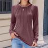 Women's Fashion Casual Solid Color Pleated Comfortable Round Neck Loose Long Sleeve T-shirt Top