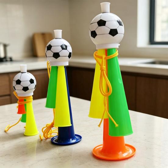 2Pcs Soccer Horn for Kids, 3 Tone Cheering Noise Maker for Sports Game, Handheld Football Shaped Trumpet for Stadium, Fan Party Supplies