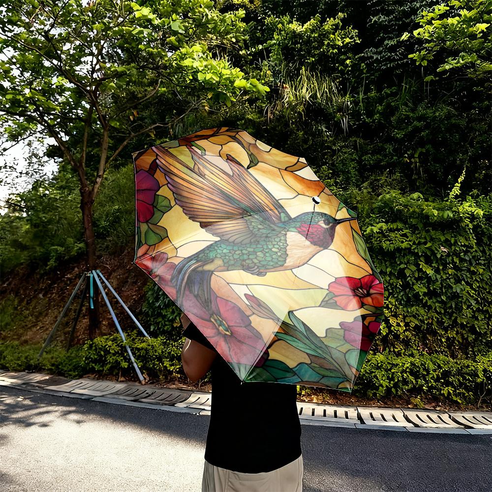 Colorful Umbrella - Exquisite Floral and Hummingbird Design, Vibrant Nature Beauty, Lightweight Portable Folding Umbrella with