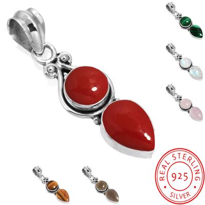 925 Sterlingsilber Anhänger Damen Edelstein Handgefertigter Schmuck Erntedankgeschenk Malachit Mondstein Rosenquarz Roter Stein Rauchtopas Tigerauge