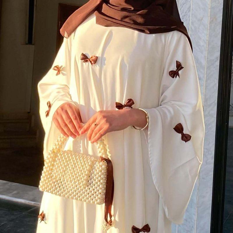 Middle East Dubai New Fashion Casual Loose Bow Embroidered Robe Long dress Belted Dress Robe