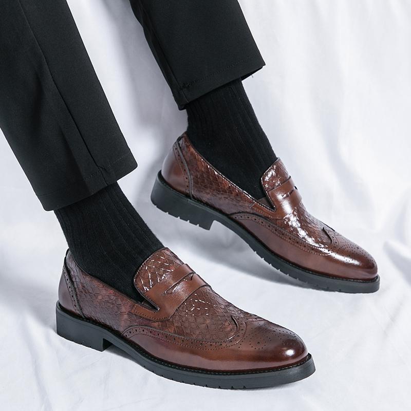 Foreign Trade Korean Version of Business Leisure Foot Cover Men's European and American Large Size Brock Loafers Fashion Open Smile Lazy Leather Shoes