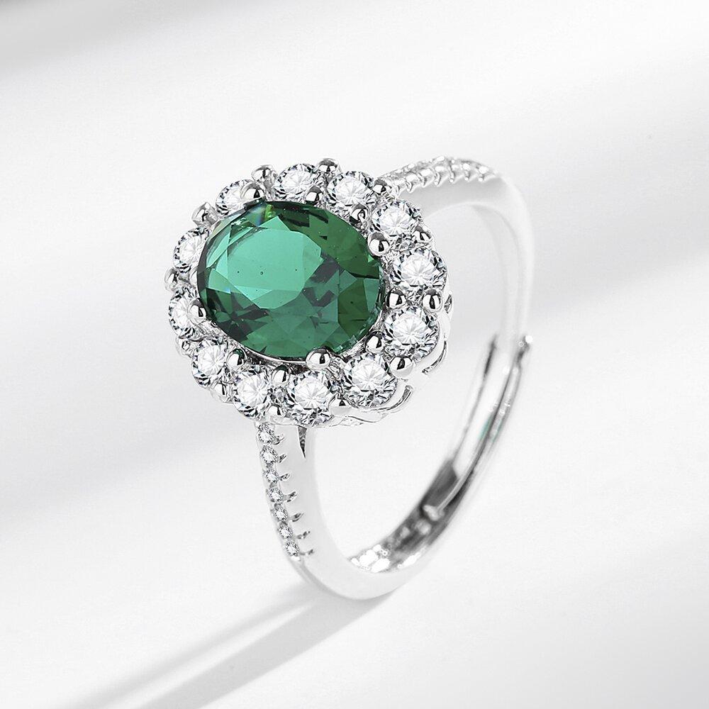2026 Emerald Fashion Women's Zircon Ring Gemstone Pendant Necklace Earring Set Jewelry