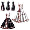 Jialin Halloween Kleid für Damen Gruselig Bedrucktes Ärmelloses Kostümkleid Sommer)