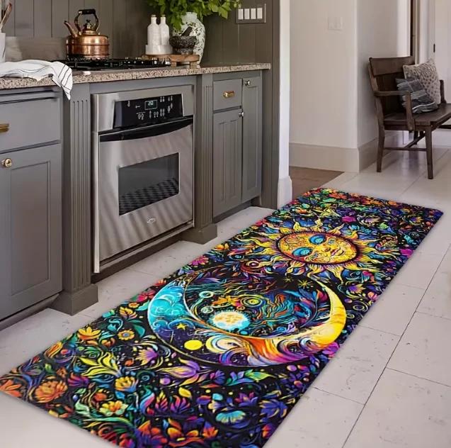 

1 Bohemian Sun Totem Running Mat with Colorful Mandala Design and Bohemian Patterns Suitable for Kitchen, Corridor, Living Room 40X120CM