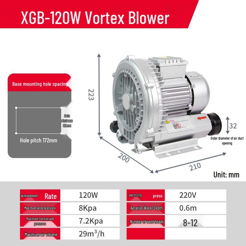 220V High-Pressure Vortex Air Pump for Industrial Use & Fish Pond Aeration