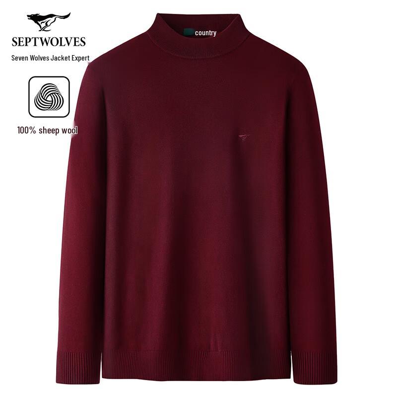 SEPTWOLVES Men's 100% Merino Wool Round Neck Sweater