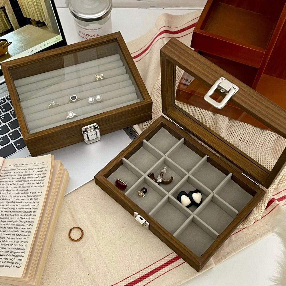 Square Jewelry Organizer Large Capacity Jewelry Display Tray Simple Wooden Jewelry Box Women Gift