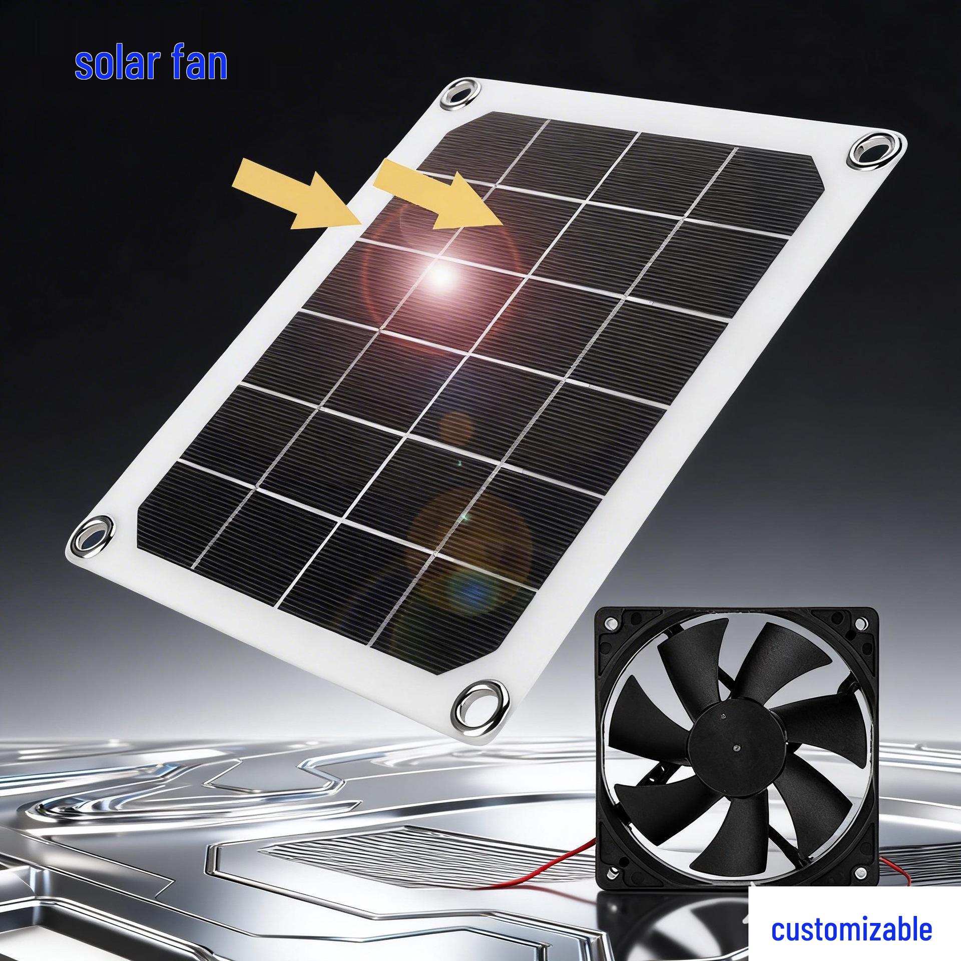

High Power Solar Ventilation Fan for Pet Cages, Chicken Coops, and Livestock Houses чёрный