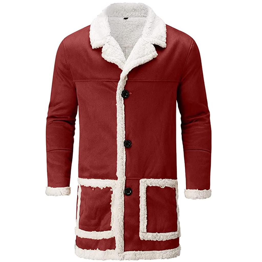 Men's Casual Cardigan Fleece Lined Solid Buttons Wool Long Sleeve Trench Coat
